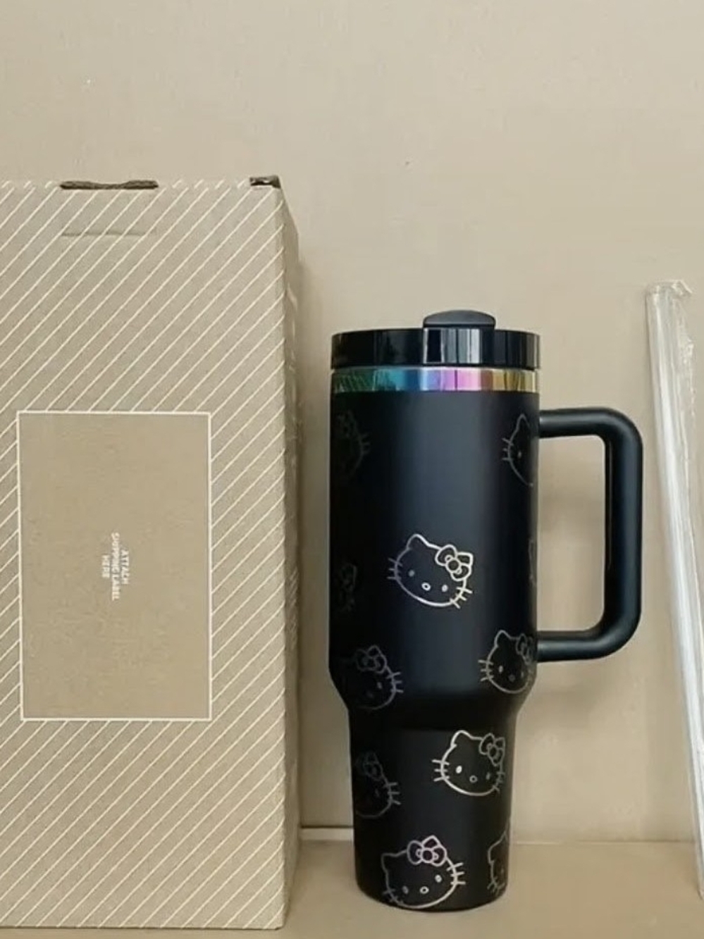 Stanley Black Hello Kitty Insulated Travel Mug with Iridescent Trim